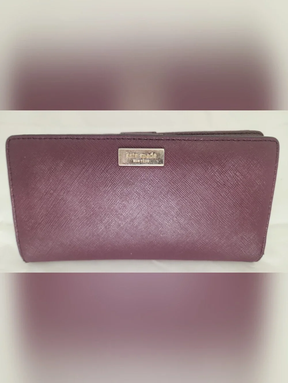 kate spade Plum Saffiano Zip-Around Wallet with Gold Logo Plaque Good Condition!